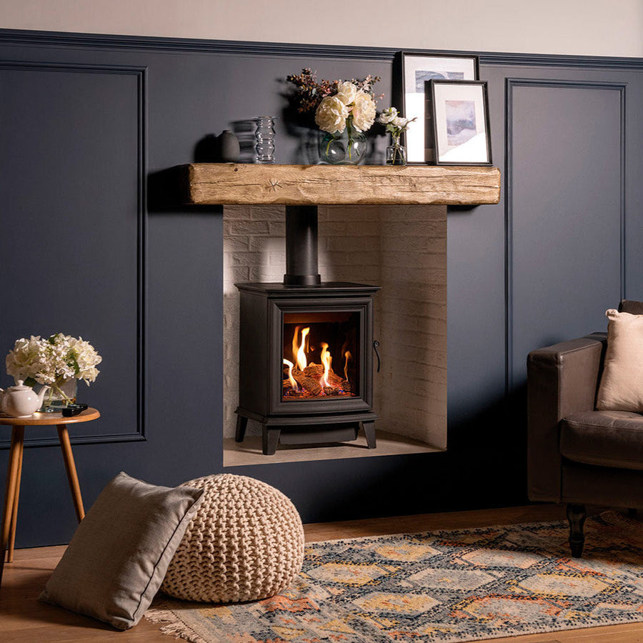Gazco Chesterfield 5 cast iron gas stove with panoramic flame display and period detailing